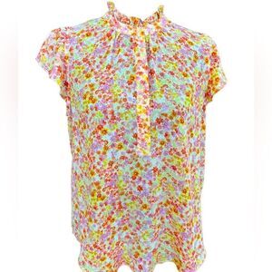 Alex & Lili floral button front sleeveless blouse w/ stand up ruffle collar sz M